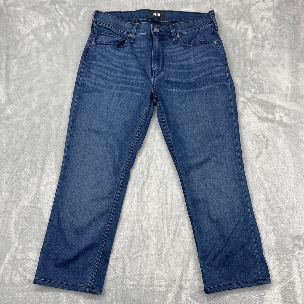 Paige Jeans Womens 31 (31x24) Blue Denim Whiskered Mid Rise Straight Leg Outdoor